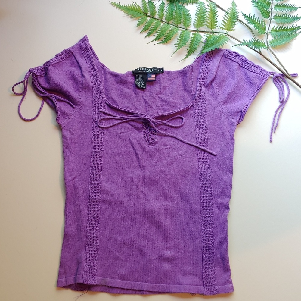 Purple cap sleeve fitted top.